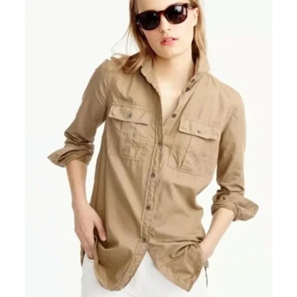 J. Crew Womens Fatigue Button Shirt Size 4 Utility Military Neutral Khaki Preppy